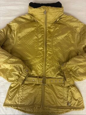 NILS Quilted Belted Puffer Jacket in Mustard Yellow